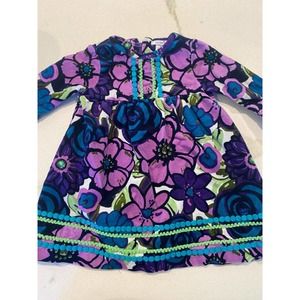HARTSTRINGS Bright Colorful FLORAL CORDUROY RUFFLE DRESS 12 Months Purple LS A50